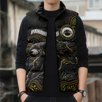 Custom Panthers Sleeveless Puffer Jacket Warrior Mascot With Aboriginal Indigenous
