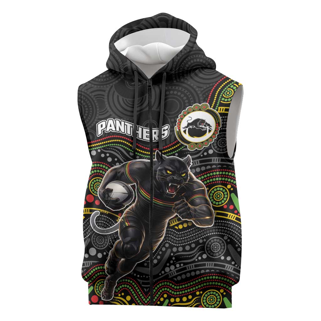 Custom Panthers Sleeveless Zip Hoodie Warrior Mascot With Aboriginal Indigenous