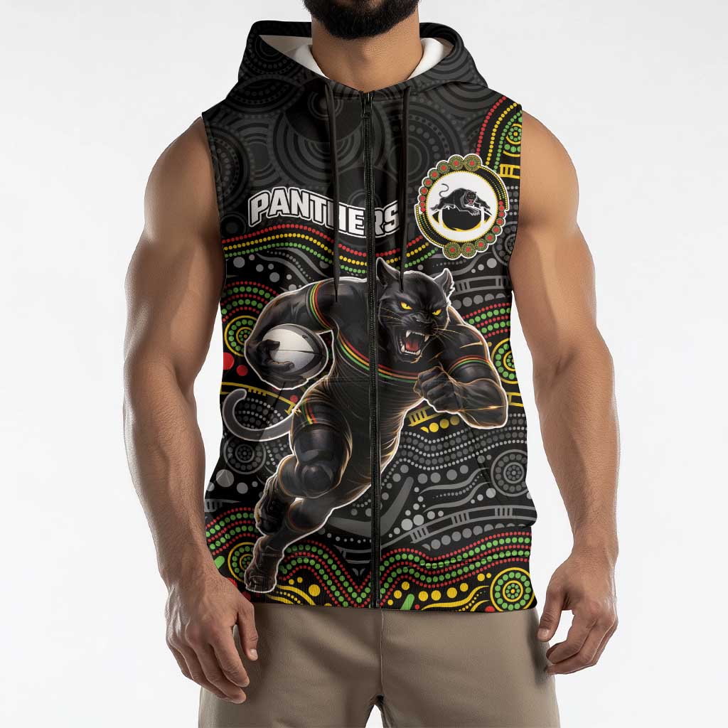 Custom Panthers Sleeveless Zip Hoodie Warrior Mascot With Aboriginal Indigenous