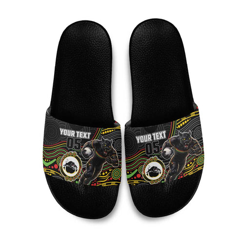 Custom Panthers Slide Sandals Warrior Mascot With Aboriginal Indigenous