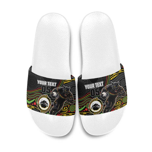 Custom Panthers Slide Sandals Warrior Mascot With Aboriginal Indigenous