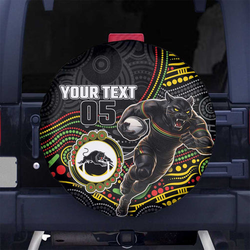 Custom Panthers Spare Tire Cover Warrior Mascot With Aboriginal Indigenous