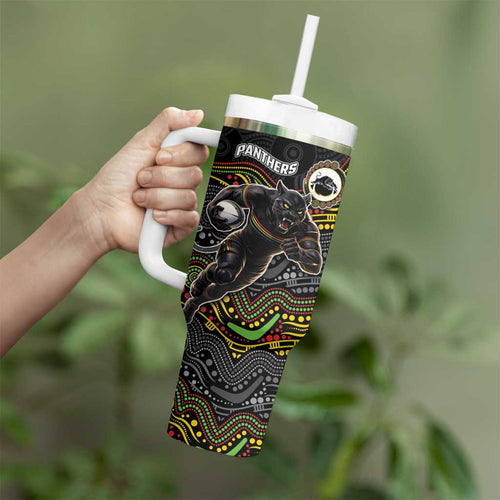 Custom Panthers Tumbler With Handle Warrior Mascot With Aboriginal Indigenous