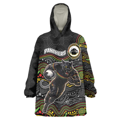 Custom Panthers Wearable Blanket Hoodie Warrior Mascot With Aboriginal Indigenous