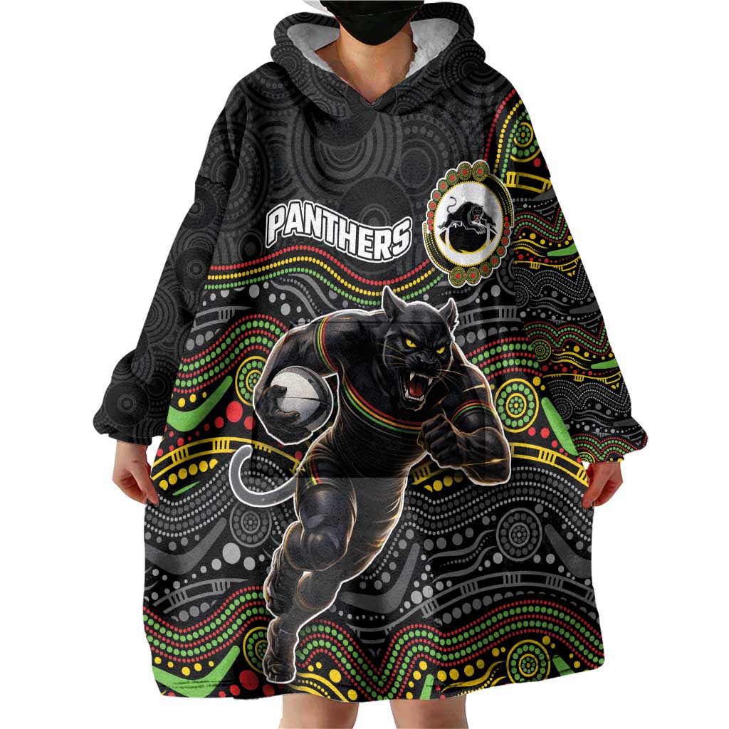Custom Panthers Wearable Blanket Hoodie Warrior Mascot With Aboriginal Indigenous