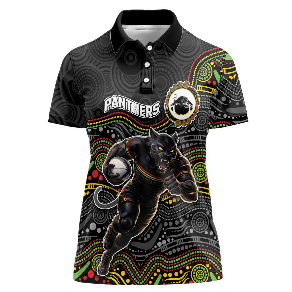 Custom Panthers Women Polo Shirt Warrior Mascot With Aboriginal Indigenous