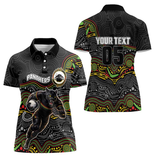 Custom Panthers Women Polo Shirt Warrior Mascot With Aboriginal Indigenous
