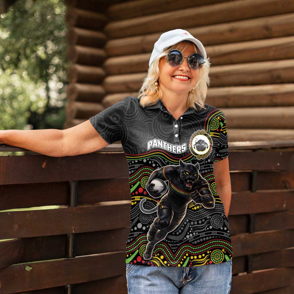 Custom Panthers Women Polo Shirt Warrior Mascot With Aboriginal Indigenous