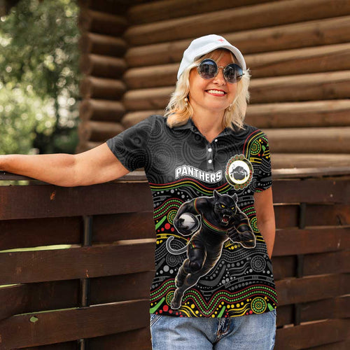 Custom Panthers Women Polo Shirt Warrior Mascot With Aboriginal Indigenous