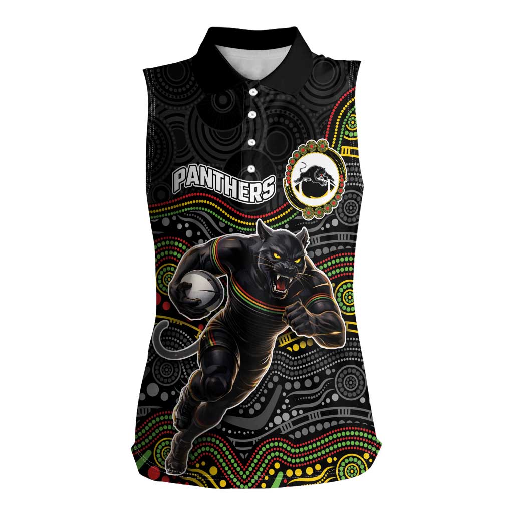 Custom Panthers Women Sleeveless Polo Shirt Warrior Mascot With Aboriginal Indigenous