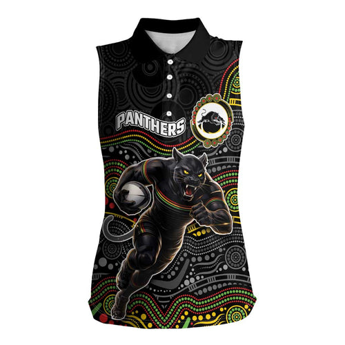 Custom Panthers Women Sleeveless Polo Shirt Warrior Mascot With Aboriginal Indigenous