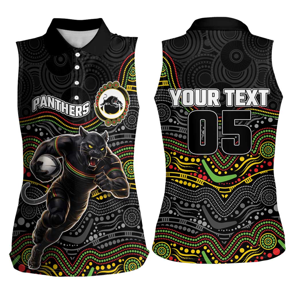 Custom Panthers Women Sleeveless Polo Shirt Warrior Mascot With Aboriginal Indigenous