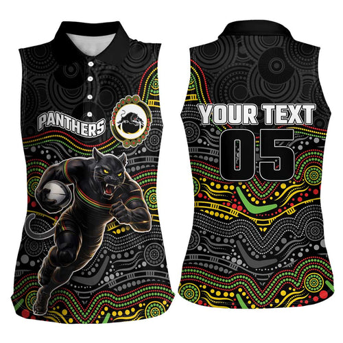 Custom Panthers Women Sleeveless Polo Shirt Warrior Mascot With Aboriginal Indigenous