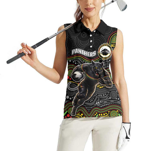 Custom Panthers Women Sleeveless Polo Shirt Warrior Mascot With Aboriginal Indigenous