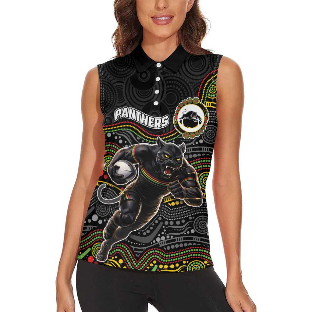 Custom Panthers Women Sleeveless Polo Shirt Warrior Mascot With Aboriginal Indigenous