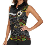 Custom Panthers Women Sleeveless Polo Shirt Warrior Mascot With Aboriginal Indigenous