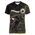 Custom Panthers Women V-Neck T-Shirt Warrior Mascot With Aboriginal Indigenous