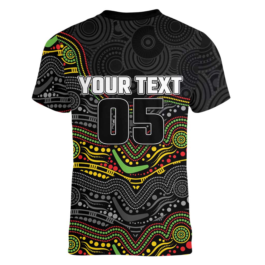Custom Panthers Women V-Neck T-Shirt Warrior Mascot With Aboriginal Indigenous