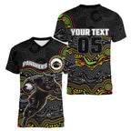 Custom Panthers Women V-Neck T-Shirt Warrior Mascot With Aboriginal Indigenous