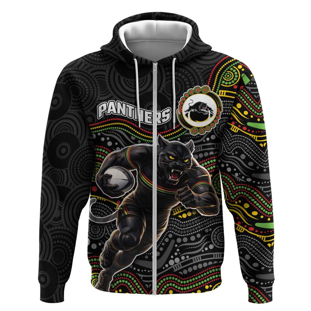 Custom Panthers Zip Hoodie Warrior Mascot With Aboriginal Indigenous