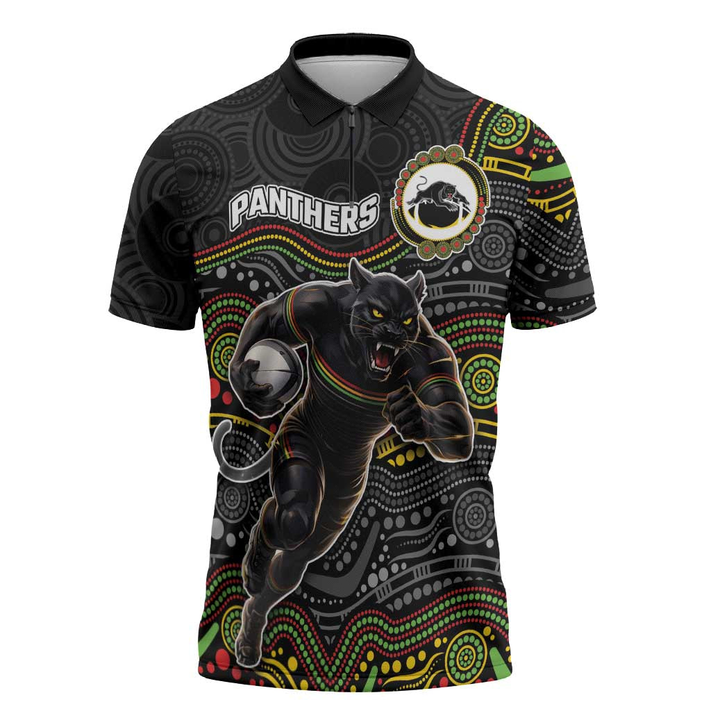 Custom Panthers Zipper Polo Shirt Warrior Mascot With Aboriginal Indigenous