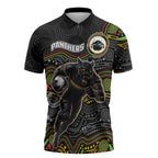 Custom Panthers Zipper Polo Shirt Warrior Mascot With Aboriginal Indigenous
