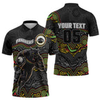 Custom Panthers Zipper Polo Shirt Warrior Mascot With Aboriginal Indigenous