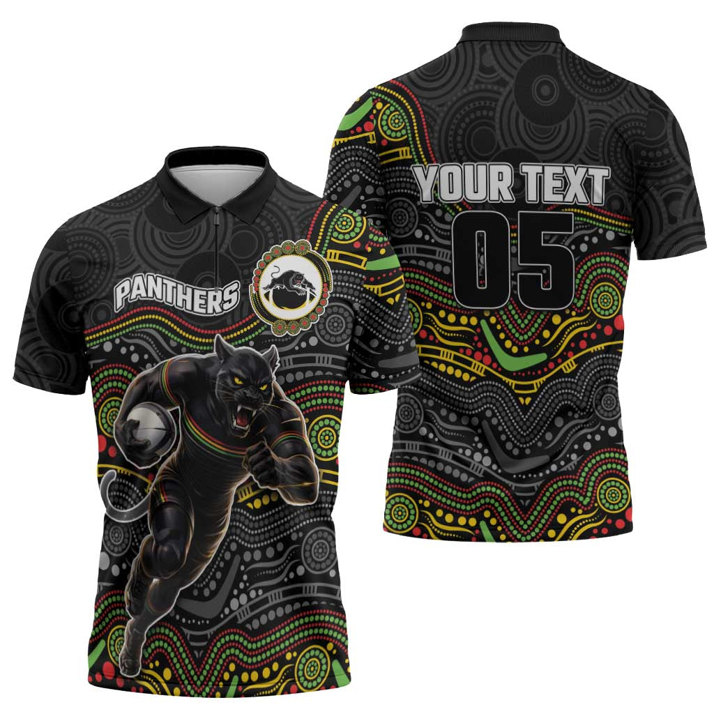 Custom Panthers Zipper Polo Shirt Warrior Mascot With Aboriginal Indigenous