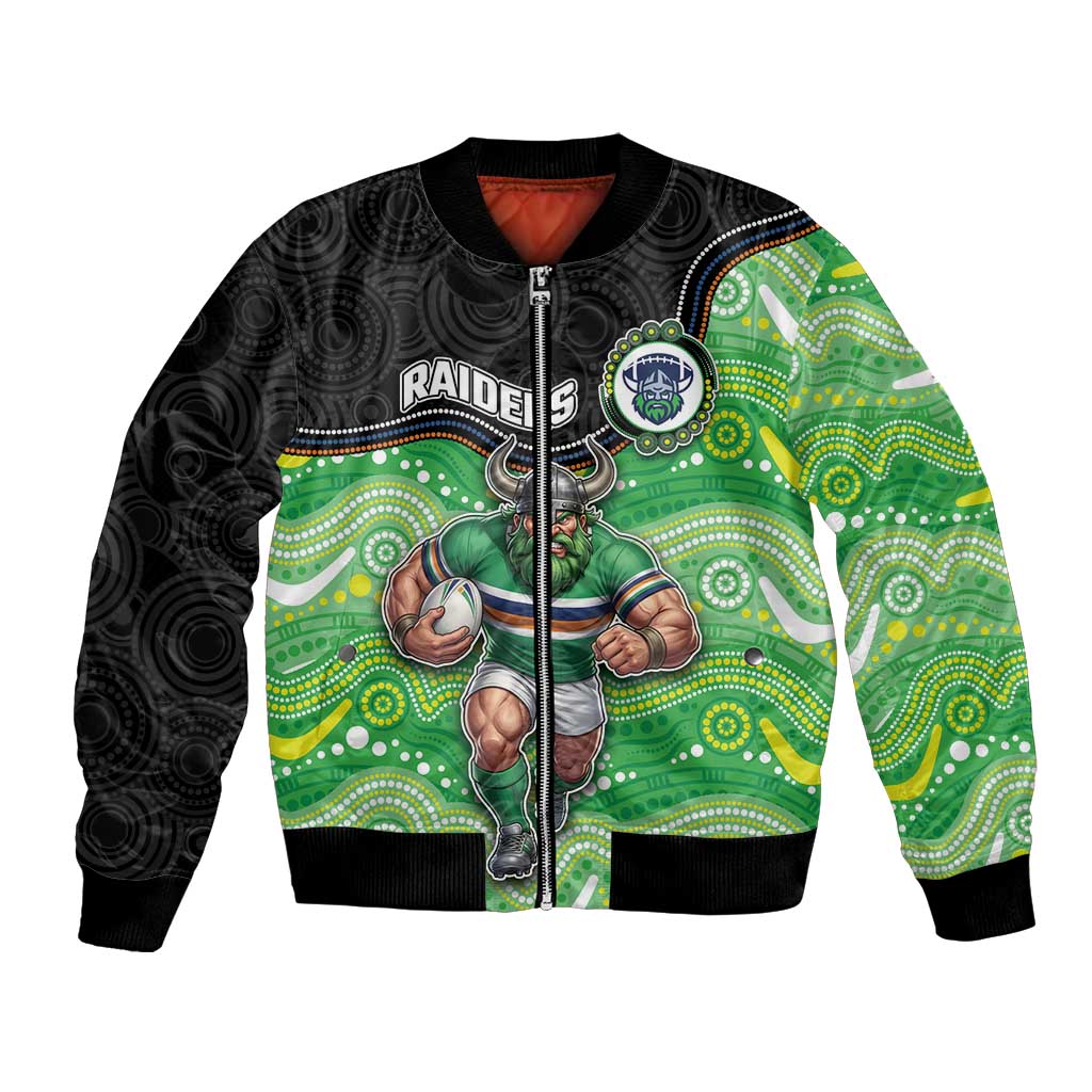 Custom Raiders Bomber Jacket Viking Mascot With Aboriginal Indigenous