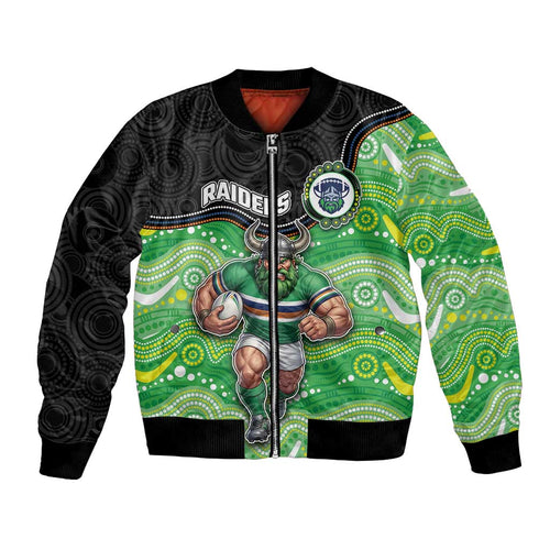Custom Raiders Bomber Jacket Viking Mascot With Aboriginal Indigenous