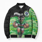Custom Raiders Bomber Puffer Jacket Viking Mascot With Aboriginal Indigenous