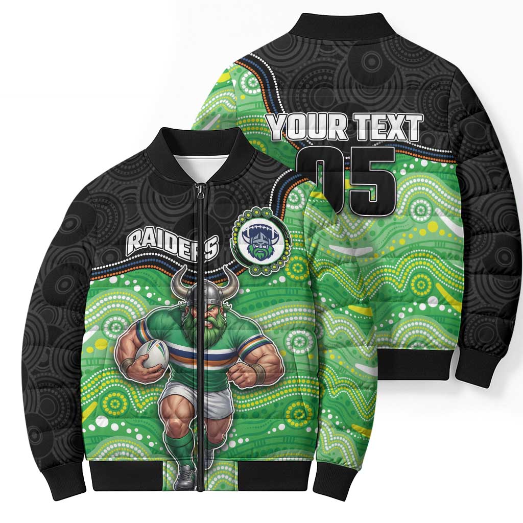 Custom Raiders Bomber Puffer Jacket Viking Mascot With Aboriginal Indigenous