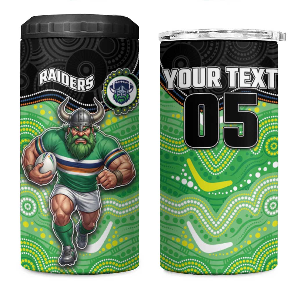 Custom Raiders 4 in 1 Can Cooler Tumbler Viking Mascot With Aboriginal Indigenous
