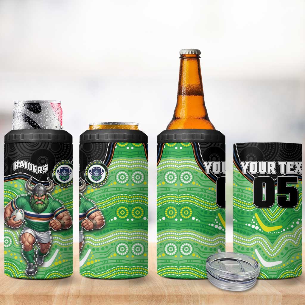 Custom Raiders 4 in 1 Can Cooler Tumbler Viking Mascot With Aboriginal Indigenous