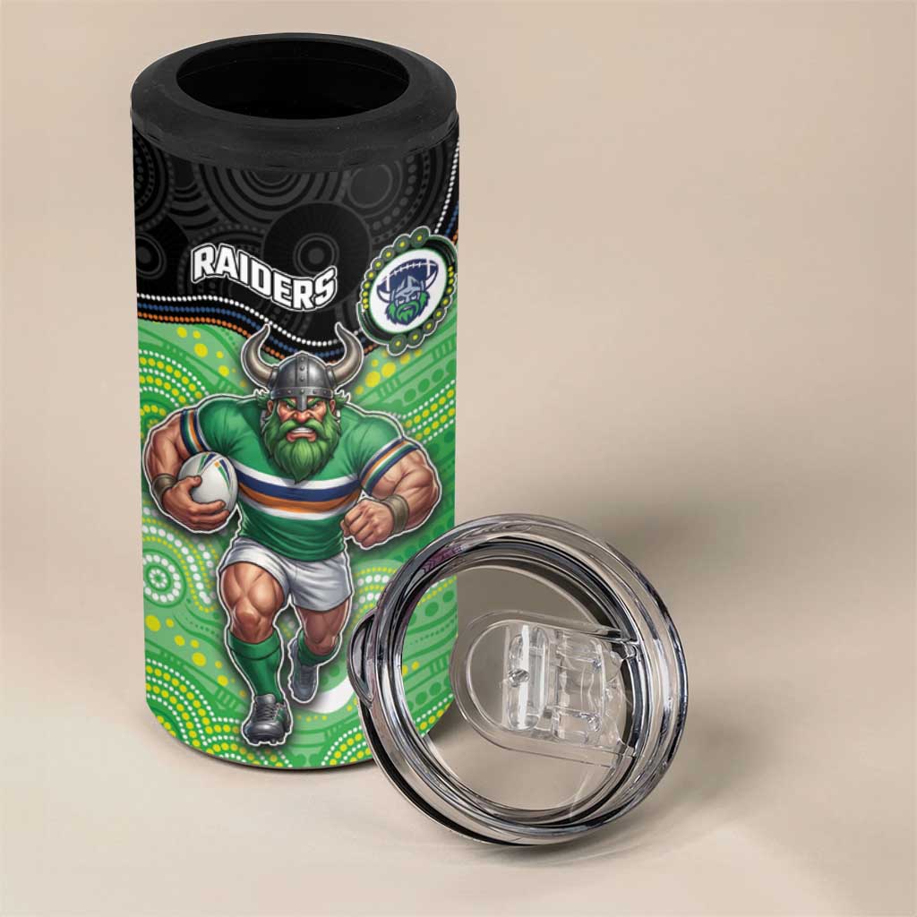 Custom Raiders 4 in 1 Can Cooler Tumbler Viking Mascot With Aboriginal Indigenous