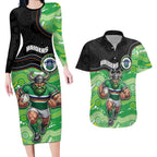 Custom Raiders Couples Matching Long Sleeve Bodycon Dress and Hawaiian Shirt Viking Mascot With Aboriginal Indigenous