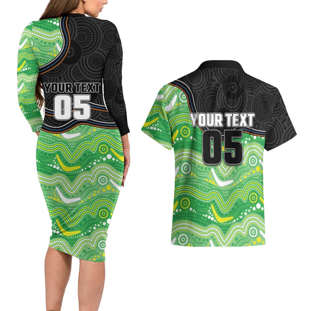 Custom Raiders Couples Matching Long Sleeve Bodycon Dress and Hawaiian Shirt Viking Mascot With Aboriginal Indigenous