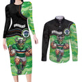 Custom Raiders Couples Matching Long Sleeve Bodycon Dress and Long Sleeve Button Shirt Viking Mascot With Aboriginal Indigenous