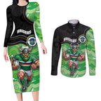 Custom Raiders Couples Matching Long Sleeve Bodycon Dress and Long Sleeve Button Shirt Viking Mascot With Aboriginal Indigenous