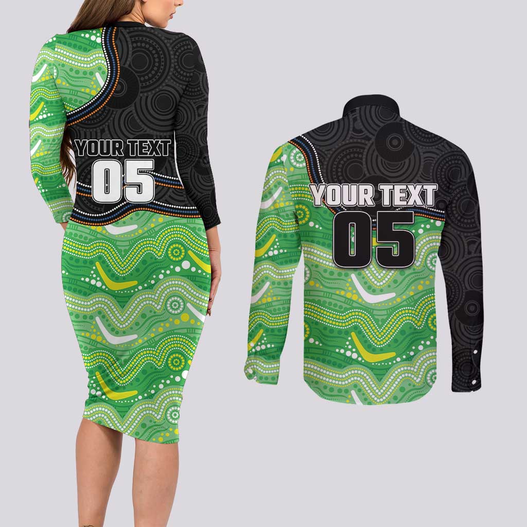 Custom Raiders Couples Matching Long Sleeve Bodycon Dress and Long Sleeve Button Shirt Viking Mascot With Aboriginal Indigenous