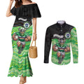 Custom Raiders Couples Matching Mermaid Dress and Long Sleeve Button Shirt Viking Mascot With Aboriginal Indigenous