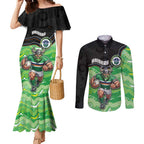 Custom Raiders Couples Matching Mermaid Dress and Long Sleeve Button Shirt Viking Mascot With Aboriginal Indigenous