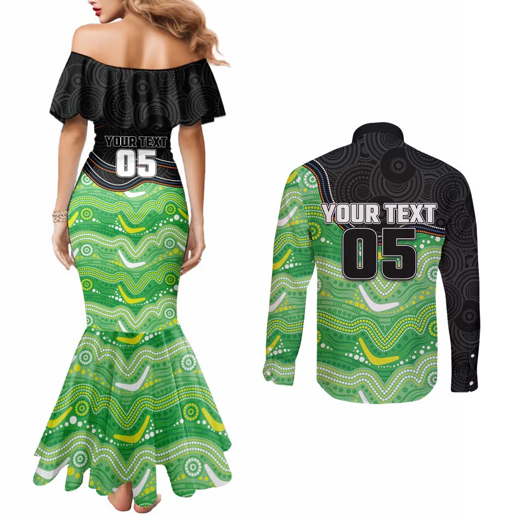 Custom Raiders Couples Matching Mermaid Dress and Long Sleeve Button Shirt Viking Mascot With Aboriginal Indigenous