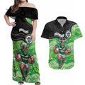 Custom Raiders Couples Matching Off Shoulder Maxi Dress and Hawaiian Shirt Viking Mascot With Aboriginal Indigenous