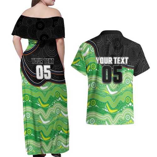 Custom Raiders Couples Matching Off Shoulder Maxi Dress and Hawaiian Shirt Viking Mascot With Aboriginal Indigenous
