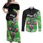 Custom Raiders Couples Matching Off Shoulder Maxi Dress and Long Sleeve Button Shirt Viking Mascot With Aboriginal Indigenous