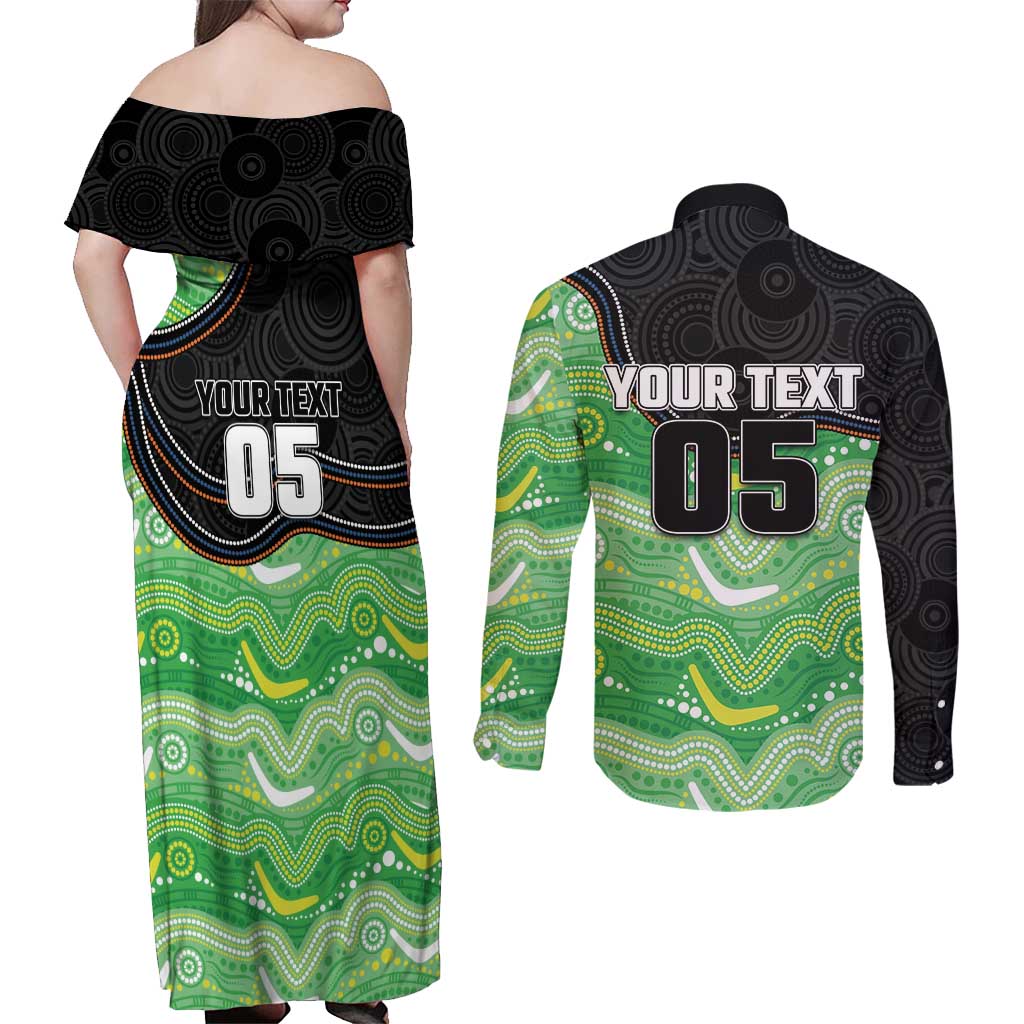 Custom Raiders Couples Matching Off Shoulder Maxi Dress and Long Sleeve Button Shirt Viking Mascot With Aboriginal Indigenous