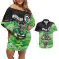 Custom Raiders Couples Matching Off Shoulder Short Dress and Hawaiian Shirt Viking Mascot With Aboriginal Indigenous