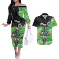 Custom Raiders Couples Matching Off The Shoulder Long Sleeve Dress and Hawaiian Shirt Viking Mascot With Aboriginal Indigenous