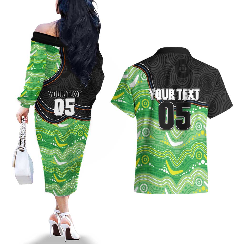 Custom Raiders Couples Matching Off The Shoulder Long Sleeve Dress and Hawaiian Shirt Viking Mascot With Aboriginal Indigenous